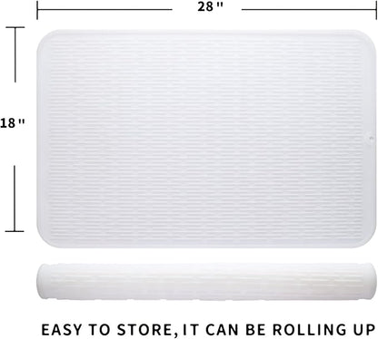 Silicone Dish Drying Mat for Multiple Usage,Easy clean,Eco-friendly,Heat-resistant Silicone Mat for Kitchen Counter or Sink,Refrigerator or Drawer Liner Translucent 3XL 28 inches x 18 inches