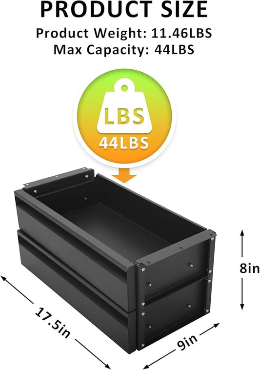 15 in 2-tier Under Desk Drawer,Adjustable Height, Pull out Storage Organizer with Slide Extension Mounted Under Flat Wooden Table or Workbench, Carbon Steel Hidden Desk Drawer