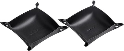 SANQIANWAN Leather Jewelry Valet Tray for Women and Man, Portable Entryway Table Tray Bedside Nightstand Desk Tray Small Catchall Travel Dish Plate for Key,Wallet,Watch,Coin (2PCs Black-B)
