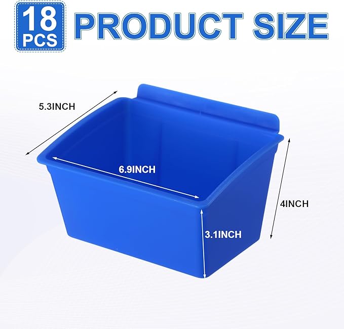 Unittype 18 Pcs Slat Wall Bins Slat Wall Accessories Storage Bins Plastic Containers Organizer for Garage Craft Room Tool Shed Workshop(Blue)
