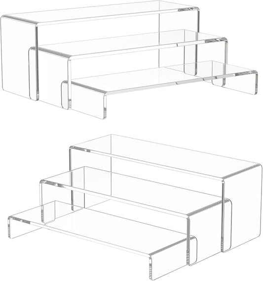 NIUBEE Acrylic Display Riser, 3 Pcs 12" Large Acrylic Risers, Clear Rectangular Stands for Candy Dessert Cupcakes, Collectibles Display Stands Shelf for Display for Funko POP Figures…