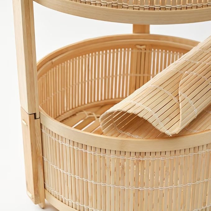 2-Piece Bamboo Fruit Basket Set – Stackable Round Storage Bins for Produce & Pantry
