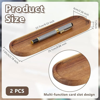 OLYCRAFT 2Pcs Wooden Pen Tray Brown Pens Tray Minimalist Pen Rest Oval Wooden Pens Trays Acacia Wood Pencil Trays Wood Desk Accessories for Home Office Desk Workspace Organization Supplies