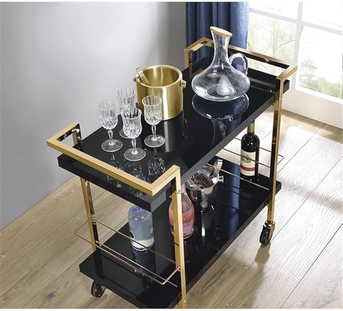 Pemberly Row Modern Serving Cart in Black Metal and Gold Frame