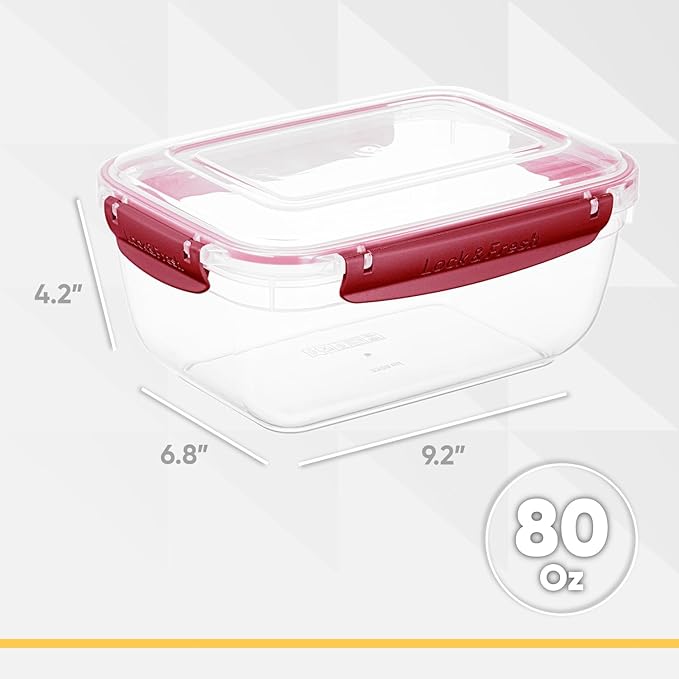 Superio Plastic Food Storage Containers with Airtight Lids, 8 Pack- 80 Oz, BPA Free, Leakproof, Stackable, Microwave, Dishwasher, Freezer Safe, Red