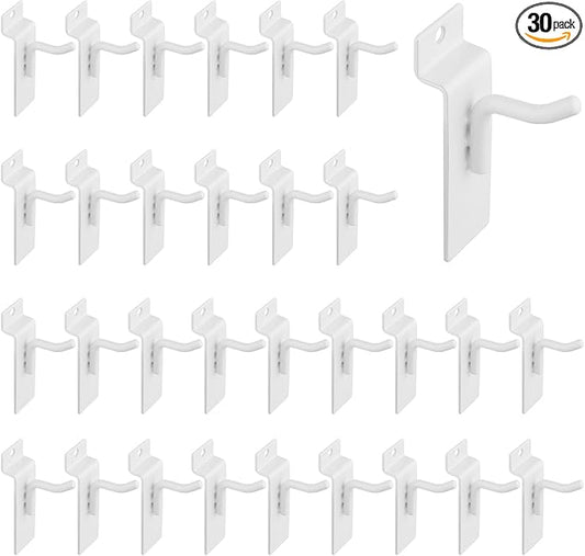 1" Slatwall Hooks, White, 30 Pack Slat Wall Paneling Display Hooks, Slatwall Accessories for Retail Home Efficient Storage