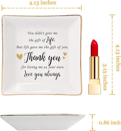 HOME SMILE Bonus Mom Gifts Mother's Day,Step Mom Ceramic Ring Jewelry Dish Tray Plate for Birthday Christmas-You Didn't Give Me Life but Life Gave Me You,Thank You for Loving Me As Your Own