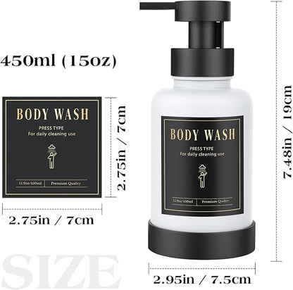Luxspire Foaming Soap Dispenser, Glass Foam Pump Soap Dispenser, Non-Slip Silicone Sleeve & 5 Waterproof Labels, 15 Oz Refillable Liquid Bottle for Bathroom & Kitchen, Black+White, 2 Pack