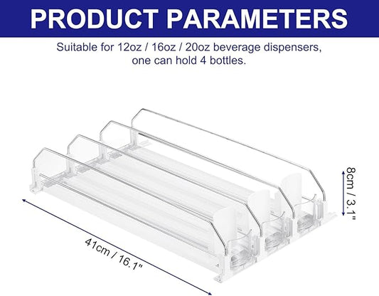 uxcell 3pcs Drink Organizer for Refrigerator, Self-Pushing Soda Can Organizer Width Adjustable Drink Dispenser Beverage Pusher for Fridge Pantry, White