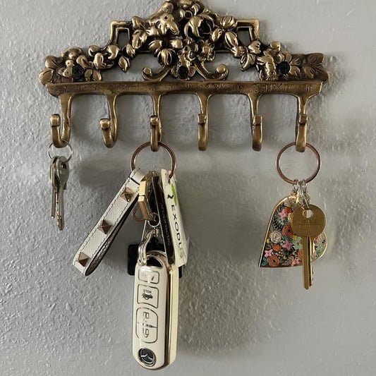 Victorian Brass Wall Hooks for Keys, Vintage Wall Mounted Antique Boho Key Holder for Decor, 6 Prong Decorative Key Hooks, Shabby Chic Towel Hooks Rustic- 1 Piece