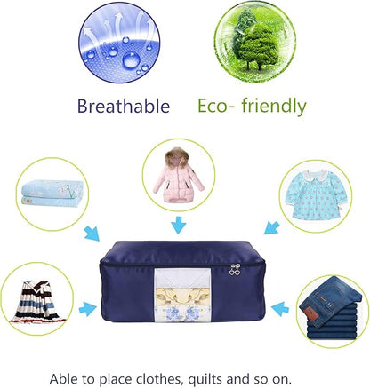 VEAMOR Comforter Storage Bags Pack of 2,Pillow Beddings/Blanket Clothes Organizer Storage Containers with Zippers,Breathable and Moistureproof(Navy blue 2pcs, XXL)