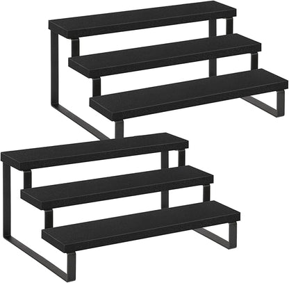 YINMIT Wooden Display Riser Stand, Tiered Perfume and Cologne Organizer Stand, 3 Tier Spice Rack Organizer, Rustic Display Shelf for Candles (3 Tier,2Pack,Black)