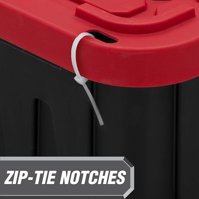 2-Pack Large Industrial Storage Bins – 27 Gallon Heavy-Duty Plastic Containers with Secure Snap-On Lids, Stackable Design, Black & Red for Garage, Basement & Warehouse Organization