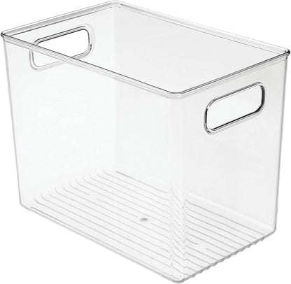 mDesign Plastic Deep Bathroom Storage Bin with Handles for Organizing Soaps, Shampoos, Conditioners, Body Wash, Serums, Oils, Supplements, Hair Styling Accessories, Ligne Collection - Clear