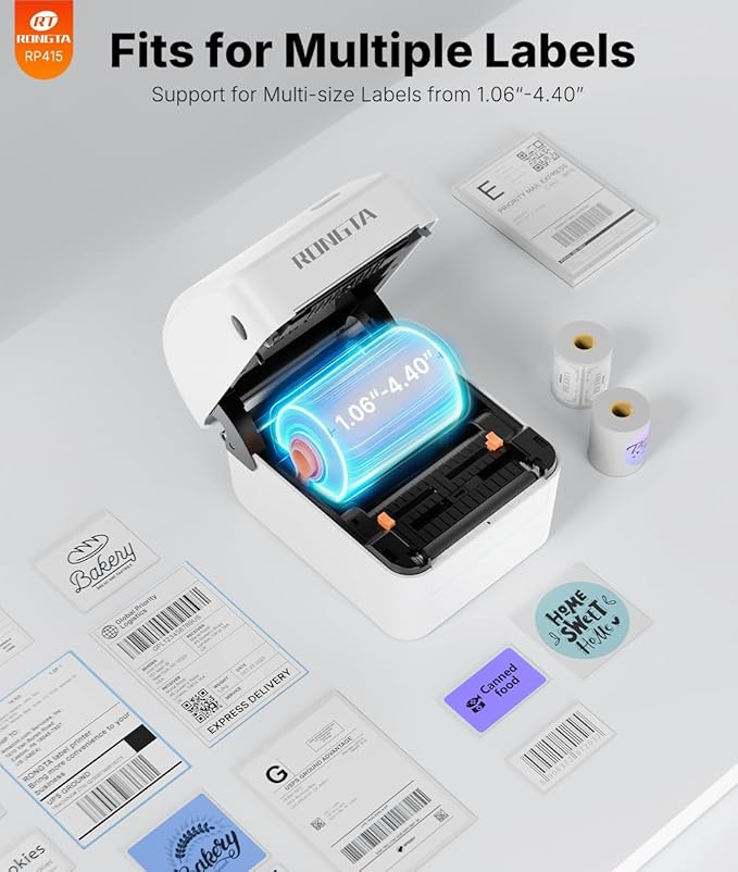 Rongta Bluetooth Thermal Shipping Label Printer, Wireless 4x6 Label Sticker Printer for Shipping Packages, Support Android, iPhone, Widely Used for Amazon, Ebay, Shopify, Etsy, UPS, White