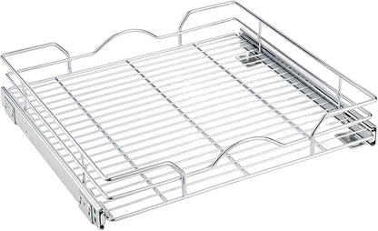OCG Pull Out Cabinet Organizer (11.75" W x17 D), Pull out Shelves for Kitchen Cabinets, Slide Out Drawers for Base Cabinet Organization in Kitchen Bathroom Pantry, Bottom Mount, Chrome Finish