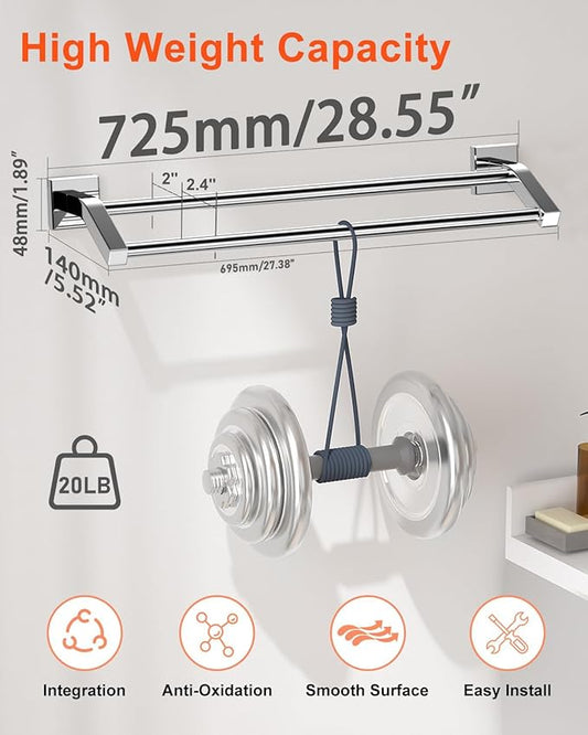Alise Double Bath Towel Bars Towel Racks for Bathroom Lavatory,Wall Mount Towel Holder Heavy Duty SUS304 Stainless Steel Towel Hanger Towel Rail,Polished Chrome,28 Inch
