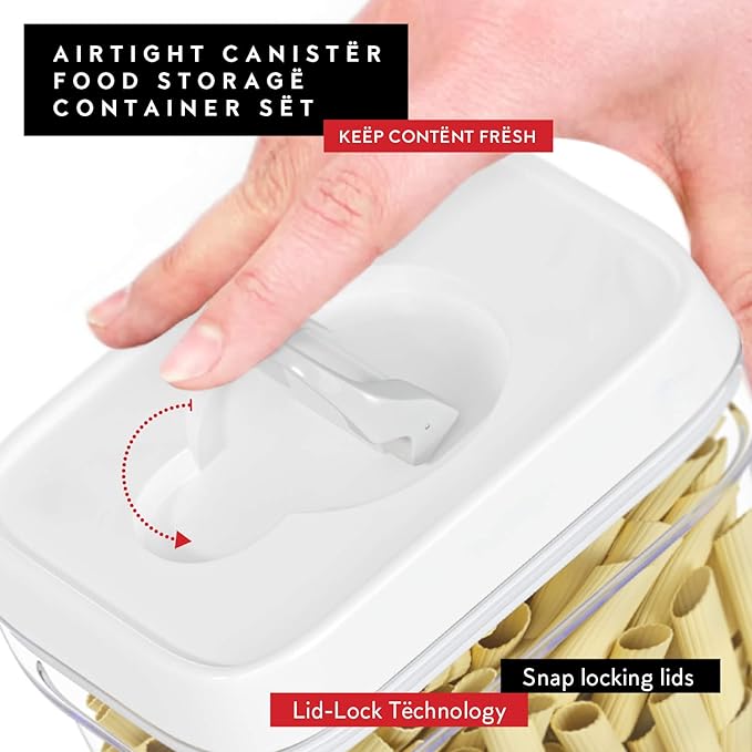 DWËLLZA KITCHEN Airtight Food Storage Containers - Pantry Snacks Kitchen Container, Baking Supplies, 4LB Sugar & Flour Canister - 4 Pc Set All Same Size - Clear Plastic BPA-Free - Keeps Fresh & Dry