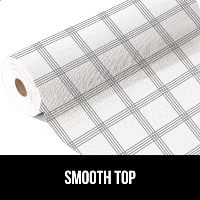 GORILLA GRIP DripGuard Shelf Liner, Non Adhesive Drawer and Kitchen Cabinet Protector, Slip Resistant BPA Free Smooth Surface Plastic Liners for Cabinets, Bathrooms, Closets, 12x120 Inch, White Stripe