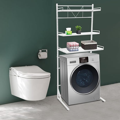 Eapmic Over The Washer and Dryer Storage Shelves, Laundry Room Standing Shelf, 3 Tier Expandable Washer and Dryer Rack with Adjustable Height, Over Toilet Washing Machine Width Within 25.2" (White)