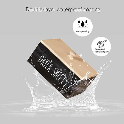 zoocatia Laundry Room Decor Dryer Sheet Container Wood Detergent Dispenser Holder Organization and Storage Box with Lid for Dryer Balls, Laundry Pods, Black