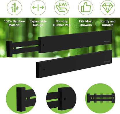 ANTOWIN Bamboo Drawer Dividers Organizers, Drawer Separators Splitter,17-22 inches Long Adjustable Spring-loaded Organizer for Large Utensil, Clothes, Tools Drawers (Black)