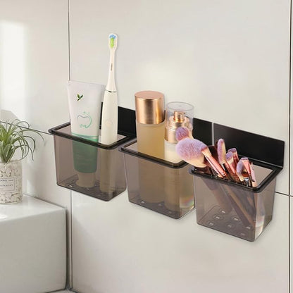 Bathroom Toothbrush Holder Set Modern Black Metal Clear Plastic Toothbrush Holders,Toothpaste Holder Set - Kids & Adults with Wall-Mounted Metal Bathroom Organizer Set for Bathroom(3 Pack)