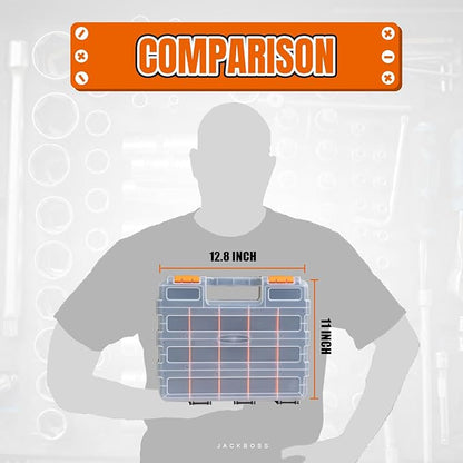 Tool Box with Transparent Lid, Double Side 34-Compartments Organizer Box with Removable Dividers for Hardware, Screws, Bolts, Nails, Beads, Jewelry and Fishing Accessories, Orange, 2 Pack