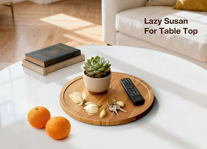 10" Acacia Wood Lazy Susan Turntable Organizer for Table Top, Round Wooden Lazy Susan Storage for Cabinet Countertop Pantry, Decorative Tray for Kitchen Bathroom Decor Coffee Bar Accessories