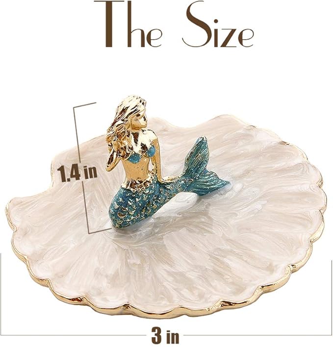 Jewelry Tray Ring Display Holder Mermaid Trinket Dish Home Decorative Plate For Earrings Necklace Bracelet Organizer Display (Blue)