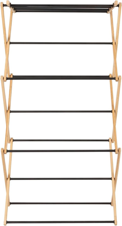 Household Essentials Bamboo Folding Clothes Drying Rack, Compact Upscale Laundry Rack with 13 Coated Dowels, Environmentally Friendly, Stable Frame
