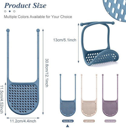WALLFID 2 Pack Sponge Holder for Kitchen Sink, Adjustable Silicone Suction Cup Sponge Caddy for Sponges, Scrubbers, Soap, Kitchen, Bathroom (Light Brown)