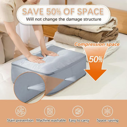 NotiGat 3PCS XL Ultra Space Saving Bags self compression organizer bags space saver bags for comforters storage bag organizer for blankets bedding clothes (Blue-3PCS)