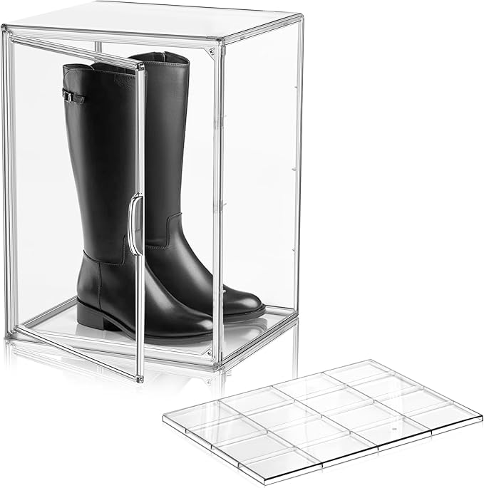 DAYOOH Tall Boot Storage Box Super Large Boot Storage Organizer for Closet Clear XX-Large Acrylic Dispaly Case with Magnetic Lids for Shoe,Helmets,Figures