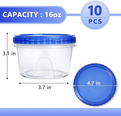 Slomg 10 Pack 16 oz Freezer Storage Containers with Twist Top Lids, Small Plastic Food Storage Soup Meal Prep Containers, Leakproof Overnight Quart Containers for Lunch Leftover Fruit Salad Oat