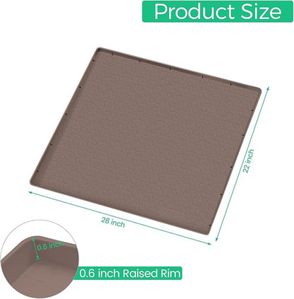 TRZZ Silicone Waterproof Under Sink Mat 28" x 22", Drip Tray and Cabinet Liner for Kitchen and Bathroom, Prevents Water Damage and Organizes Cabinets (Brown)