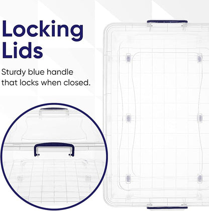 Superio Storage Bins with Lids- Clear Boxes for Organizing, Stackable Plastic Containers- BPA Free, Non-Toxic, Odor Free, Organizer for Home, Office, Dorm (6 Pack, 60 Qt (Wheeled))