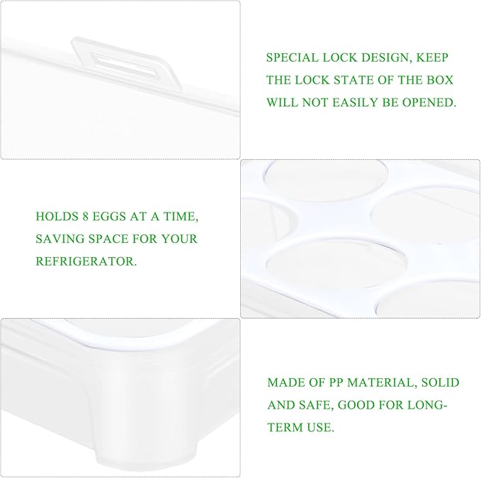 Yardwe Egg Storage Box 8 Egg Holder with Secure Lock Lightweight Pp Material Refrigerator Organizer for Kitchen and Camping Space Saving Carrier