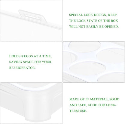 Yardwe Egg Storage Box 8 Egg Holder with Secure Lock Lightweight Pp Material Refrigerator Organizer for Kitchen and Camping Space Saving Carrier