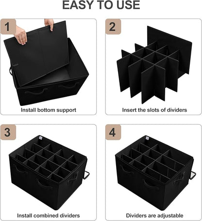 Shoe Organizer for Closet 2 Pack, Foldable Shoe Box with Adjustable Dividers and Clear Cover, Space Saving Shoe Storage Organizer Cabinet with Reinforced Handles, Fits 32 Pairs, Black TP12B