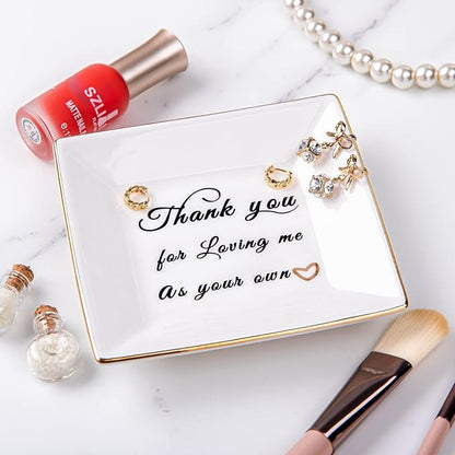 Mother in Law Birthday Gifts from Daughter in Law - Ceramic Ring Dish Jewelry Plate Trinket Tray - Mother's Day Christmas Gifts for Mother in law or Stepmother - Thank You for Loving Me as Your Own