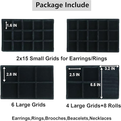 Set of 4 Stackable Jewelry Trays Organizer, Velvet Earring Organizer, Jewelry Organizer Showcase Display Drawer Organizer Storage, Earring Holder Necklace Bracelet Ring Accessary Organizers (Black)