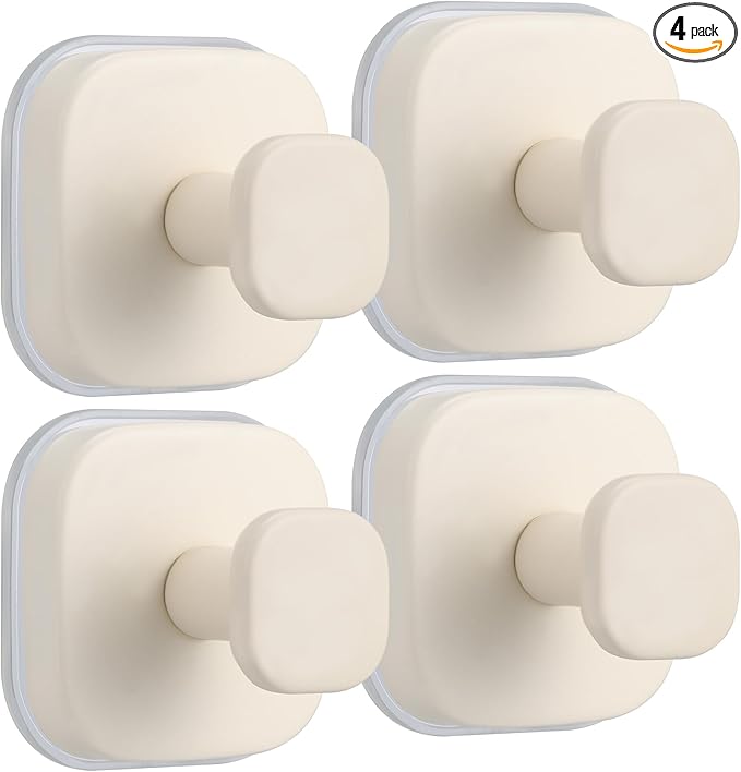 warlve Suction Cup Hooks for Shower - Reusable No-Drill Mounting - Hooks for Towels, Robes & Loofah on Metal, Glass, Mirrors, Tile & Smooth Non-Porous Surfaces (4, Milk White)