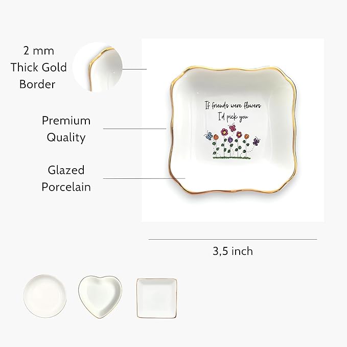 HatafaFurni Gift for Friend, Ring Dish for Her Women Girl Sister Friend, Ceramic Jewelry Dish, Jewelry Holder, Trinket Tray, Friendship Gift, Soul Sitser Present, If Friends were Flowers I Pick You