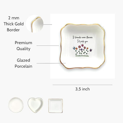 HatafaFurni Gift for Friend, Ring Dish for Her Women Girl Sister Friend, Ceramic Jewelry Dish, Jewelry Holder, Trinket Tray, Friendship Gift, Soul Sitser Present, If Friends were Flowers I Pick You