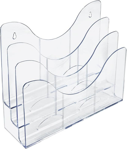 Azar Displays 250099 Three Tier File and Brochure Desktop Wall Organizer Holder with Dividers Brochure Display Stand Acrylic Holder, Fits 8.5" x 11" Files, Clear, 1 Pack