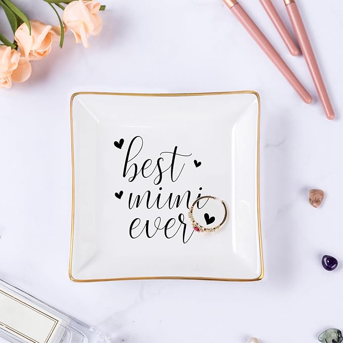 Piudee Mimi Gifts for Grandma - Best Mimi Ever Ring Trinket Dish Gift for Mimi Birthday Christmas Valentine's for Mimi from Grandkids Grandchildren