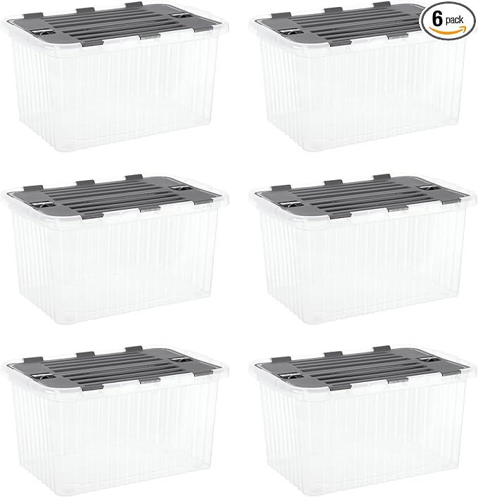 Superio Storage Bins with Lids- Clear Boxes for Organizing, Stackable Plastic Containers- BPA Free, Non-Toxic, Odor Free, Organizer for Home, Office, Dorm, 35 Quart (6 Pack, 20.25"x14"x10.5")
