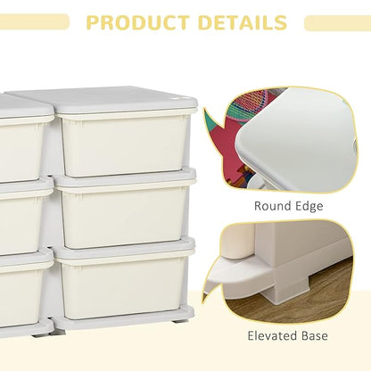 Qaba 3 Tier Kids Storage Unit, Toy Organizers and Storage with 6 Drawer Chest for Kids Bedroom Nursery Kindergarten Living Room for Boys Girls Toddlers, Cream White
