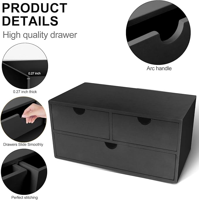 Desk Organizer with Drawers Countertop Drawer Organizer Drawers for Desk Top Home Office Workspace Bathroom Toiletries Supplies (black)